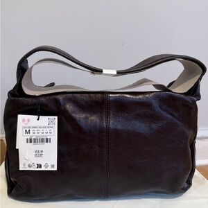 Zara Dark Brown Leather Shoulder Bag